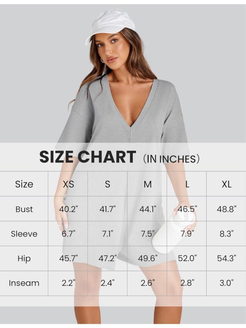 Women's Light Grey Casual Oversized Athletic Overall Workout Hot Shot Tee Romper - Picture 6 of 6